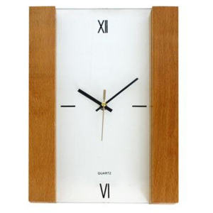 TORO Nástěnné hodiny obdélník se dřevěným rámem, 30 x 22,3 x 2,8 cm