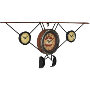 [en.casa]® Nástěnné hodiny ve tvaru starého letadla - analogové - 78 x 5 x 32 cm - barevné – sklo
