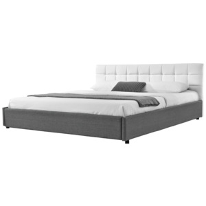 [my.bed] Elegantní manželská postel - prošívaná - 180x200cm (Záhlaví: koženka bílá / Rám: textil šedá) - s roštem