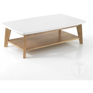 Obdelníkový konferenční stolek KYRA TOMASUCCI (barva - nohy masiv dřevo - dub, deska - bílá MDF)