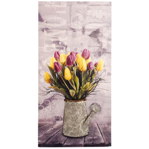 Obraz 3D tulipány 60x30 cm (Krásný romantický obraz v provedení "3D" s kovovou vystupující konvičkou...)