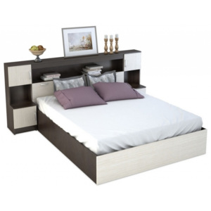 Manželská postel 160x200 cm se záhlavím v dekoru dub belfort a wenge s roštem KN700