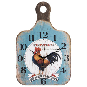 Nástěnné hodiny Dřevěné prkénko Rooster, 29 x 44 x 4 cm, modrá