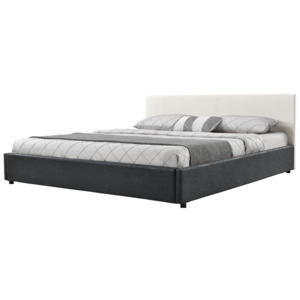 [my.bed] Elegantní manželská postel - 180x200cm (Záhlaví: textil krémová / Rám: alcantara koženka tmavě šedá) - s roštem