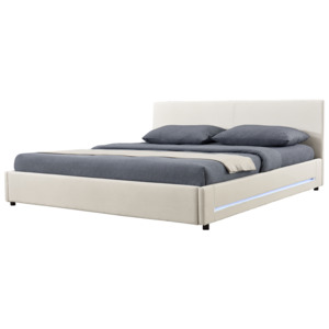 [my.bed] Elegantní manželská postel s LED podsvícením - 180x200cm (Záhlaví: alcantara koženka šedobílá / Rám: textil krémová) - s roštem