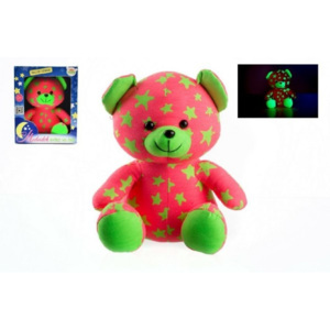Medvídek svítící ve tmě 21cm růžový/zelený plyš v krabici