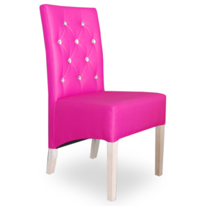 Moderní prošitá židle s kamínky, jídelní, růžová, šikmý sedák