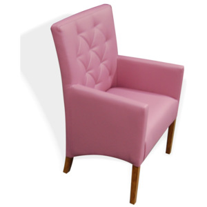 Moderní prošité křeslo se šikmým sedákem, růžové, koženkové