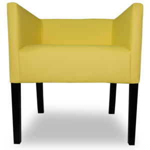 Moderní křeslo se zesíleným sedákem, žlutá koženka, černé nohy