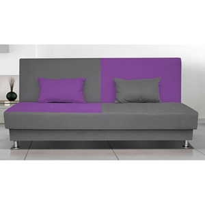 Rozkládací pohovka s úložným prostorem v kombinaci šedé a fialové barvy 120x195 cm F1284