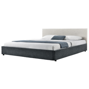 [my.bed] Elegantní manželská postel - 180x200cm (Záhlaví: alcantara koženka šedobílá / Rám: textil černá) - s roštem