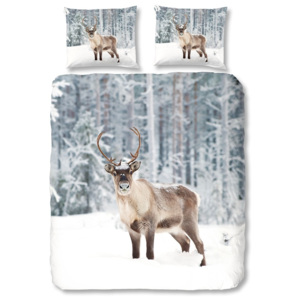 Šedé povlečení Muller Textiel Deer in Snow, 140 x 200 cm