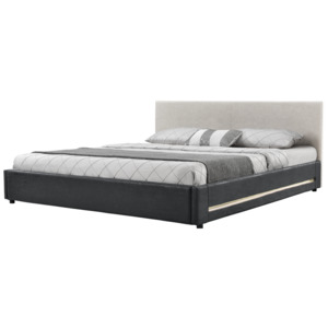 [my.bed] Elegantní manželská postel s LED podsvícením - 180x200cm (Záhlaví: alcantara koženka šedobílá / Rám: alcantara koženka tmavě šedá) - s roštem