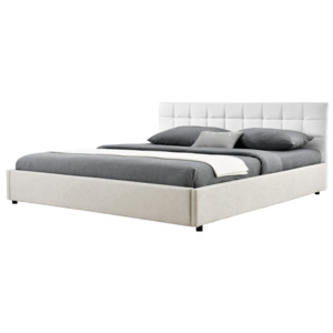 [my.bed] Elegantní manželská postel - prošívaná - 180x200cm (Záhlaví: koženka bílá / Rám: alcantara koženka šedobílá) - s roštem