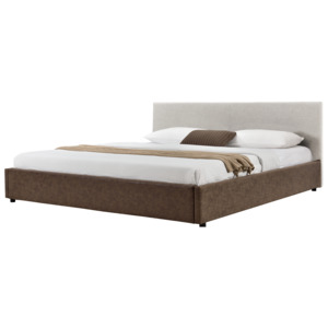 [my.bed] Elegantní manželská postel - 180x200cm (Záhlaví: alcantara koženka šedobílá / Rám: alcantara koženka hnědá) - s roštem
