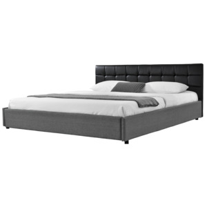 [my.bed] Elegantní manželská postel - prošívaná - 180x200cm (Záhlaví: koženka černá / Rám: textil šedá) - s roštem