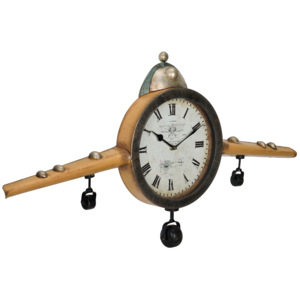 [en.casa]® Nástěnné hodiny ve tvaru starého letadla - analogové - 86 x 6 x 44 cm - barevné – sklo
