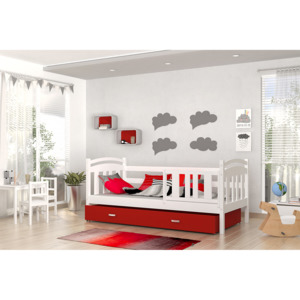 Dřevěná postel KR 1848 184x80 cm s velkým úložným prostorem bílá/červená