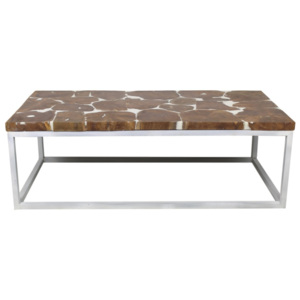 Konferenční stolek s deskou z teakového dřeva a bílým podnožím HSM collection Resin, délka 120 cm