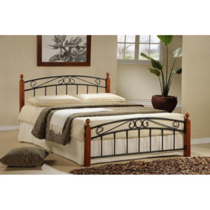 Manželská postel, dřevo třešeň/černý kov, 140x200, DOLORES