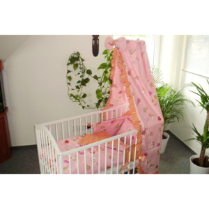 Dětský komplet do postýlky Baby růžová: Postýlkový chránič: ( 30 x 155 cm) + mašle ( 27 cm) + nebesa ( 160 x 142 cm)