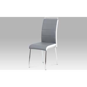 Autronic Jídelní židle, koženka šedá/bílý bok, madlo, chrom DCL-403 GREY