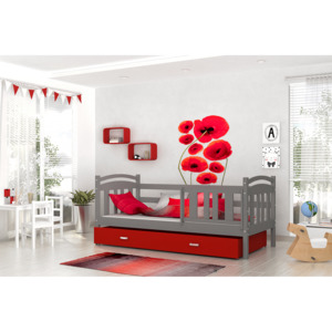 Dřevěná postel KR 1848 184x80 cm s velkým úložným prostorem šedá/červená