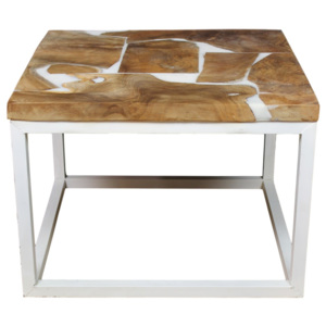 Konferenční stolek s deskou z teakového dřeva a bílým podnožím HSM collection Resin