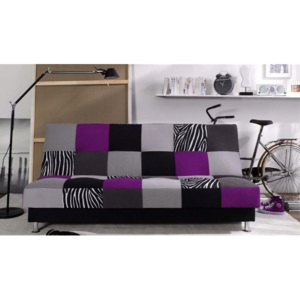 Pohodlná pohovka s úložným prostorem v kombinaci fialové a šedé barvy se zvířecím vzorem F1303