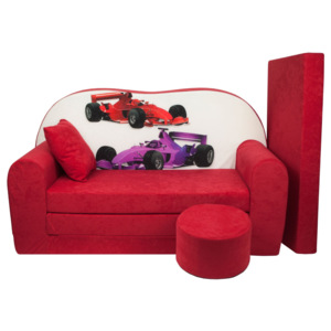 Fimex Dětská rozkládací pohovka + taburet Formule červená