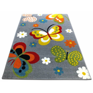Dětský koberec Mondo motýlci / šedá - 160 x 220 cm