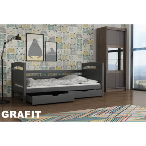Masivní postel SIGMA 80x200 cm s úložným prostorem - grafit