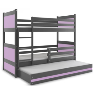 Dřevěná patrová postel RICO 80x190 cm s přistýlkou grafit - fialová