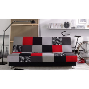 Pohodlná pohovka s úložným prostorem v kombinaci červené a šedé barvy se zvířecím vzorem F1303