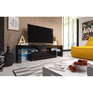 TV stolek TORO 158, černý, SKLADEM (Moderní televizní stolek s možností LED podsvícení)