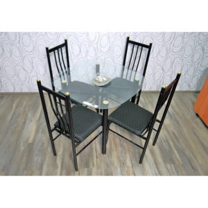 Jídelní stůl a židle 15041A kov sklo textilie