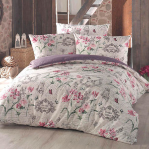 Bavlněné ložní povlečení Valerie fialovo - hnědá francouzská postel