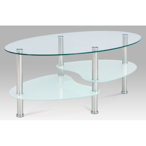 Konferenční stolek KSGCT-301 MIL1, čiré sklo / mléčné sklo / leštěný nerez