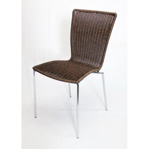 PE rattan woven chair, P007 (antique dark brown)/chrome steel round tube