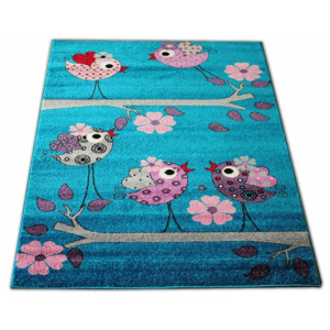 Dětský kusový koberec Bella ptáčci / modrá - 100 x 200 cm