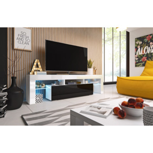 TV stolek TORO 158 (bílá-černá) SKLADEM (Moderní televizní stolek s možností LED podsvícení)