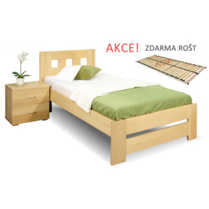 Dřevěná postel s roštem Barča, , masiv buk , 90x200