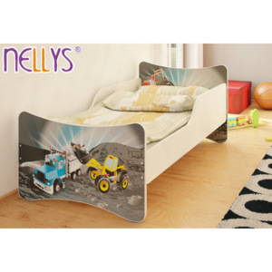 Nellys - Dětská postel se zábranou Bagr a náklaďák