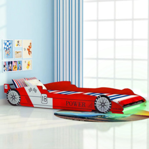 Dětská LED postel závodní auto, 90x200 cm, červená