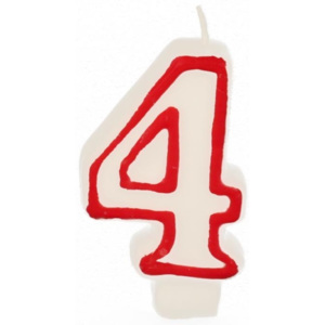PAPSTAR Narozeninová svíčka - číslice 4 - bílá s červeným okrajem 7,3cm