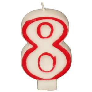 PAPSTAR Narozeninová svíčka - číslice 8 - bílá s červeným okrajem 7,3cm