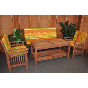 AXIN trading Zahradní nábytek set s lavicí, žluté polstry AXT.440010+30221+30222