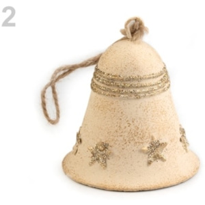 Stoklasa Vánoční zvoneček 64x75 mm - 2 ecru zlatá