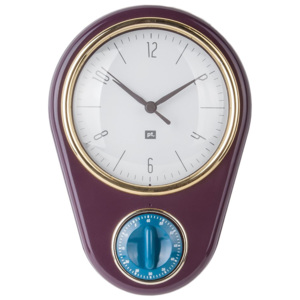PRESENT TIME Nástěnné hodiny s kuchyňským časovačem tmavě fialové, Vemzu