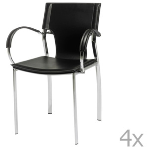 Sada 4 černých kožených jídelních židlí s područkami Furnhouse Jacob